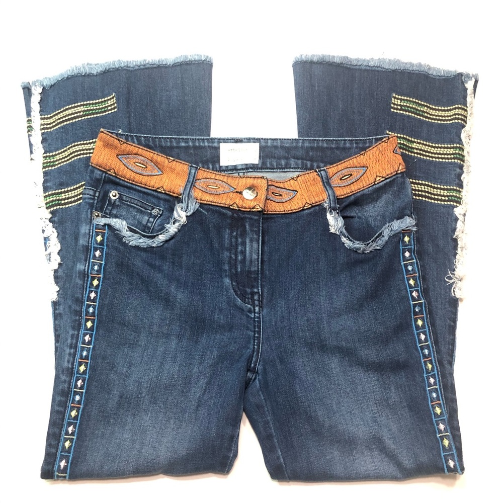 Nicole Miller Artelier Flare Embroidered Jeans 27 - Picture 3 of 12
